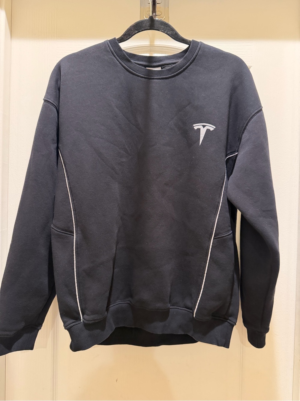 Tesla Black Crewneck Sweatshirt with White Trim